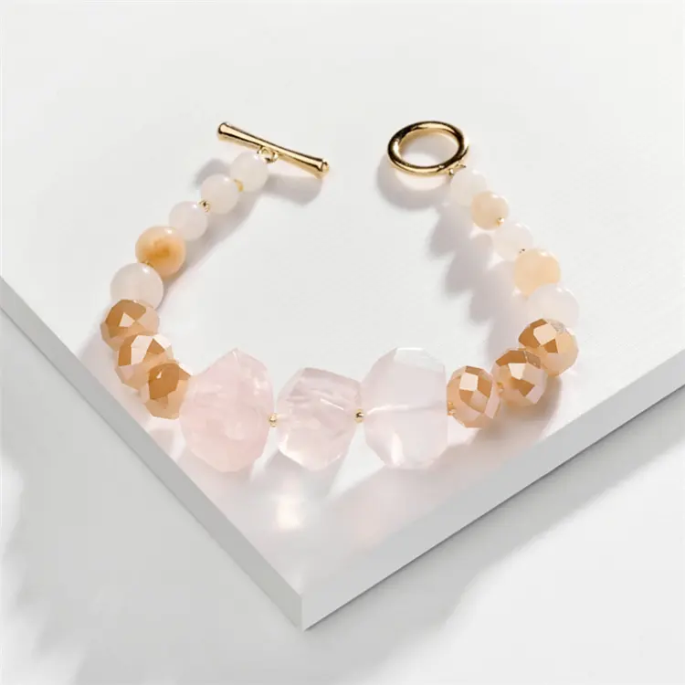 Trendz Bracelets Bracelet en or Avec Naturel Perles de Pierre À Facettes Mot Bracelets Pour Les Femmes Bijoux