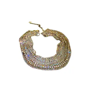 Luxe Coloré Cristal Sautoirs Colliers Femmes Multicouche Chaîne En Or Strass Colliers Collier