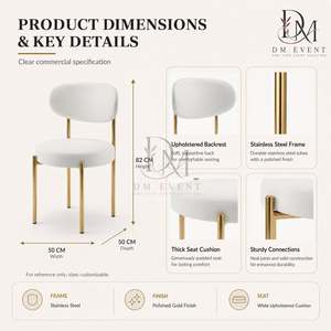 Silla de Comedor Moderna de Acero Inoxidable Dorado con Respaldo Curvo y Cojín Blanco para Banquetes de Hotel, Venta al Por Mayor - Product Image 4