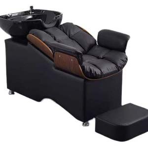 Fauteuil de lavage moderne en mousse haute densité confortable pour salon de coiffure et spa avec bac en céramique blanc/noir pour salon Baer - Product Image 1