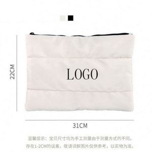 Winter Custom Logo Down Cotton Nylon Soft Light Weight Puffer Puffy Fluffy Quilted Makeup Cosmetic Bag Travel Make up Pouch - Product Image 2