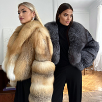 Manteau d'hiver décontracté court en fourrure de renard moelleux de luxe design OEM vente en gros grand col de fourrure doublure en polyester pour femmes