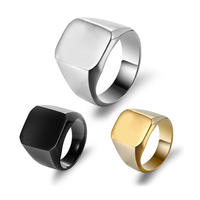 Bague signet carrée en acier inoxydable plaqué or, personnalisable avec gravure, pour homme
