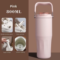 Nueva Botella de Agua con Logotipo Personalizado, 800 ml, Acero Inoxidable 316, Revestimiento Cerámico, con Asa y Tapa con Pajita Abatible, Térmica