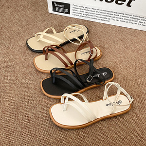 Sandales minimalistes pour femmes à bride cheville, souples, plates, à bout ouvert, décontractées, d'été, de plage, style romain - Product Image 5