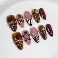 Vente en gros de faux ongles haut de gamme lisses faits à la main, design personnalisé, couverture complète, nail art pour l'automne