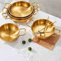 Poêle à frire double poignée mini style militaire coréen en acier inoxydable 201 non revêtu pour fruits de mer, ramen, usage domestique