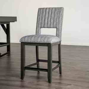 Chaises de salle à manger modernes et convertibles à hauteur de comptoir, 2 pièces, avec assise et dossier rembourrés en tissu, pieds en bois, finition bleu-gris - Product Image 1