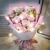 Buket Sabun Mawar Kotak Hadiah Sabun Bunga Buatan dengan Beruang dan Led Hadiah Ulang Tahun Valentine Pernikahan