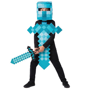 Costume d'épée de diamant Minecraft pour enfants, tenue de cosplay pour garçons, tenue de performance 45 cm, design pixel bleu - Product Image 1