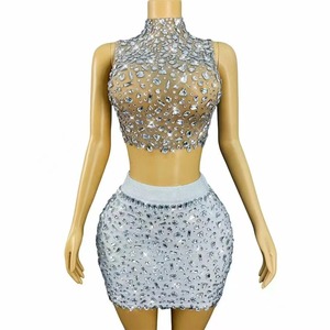 Vestido Sexy de PVC con LED para Mujer, Conjunto de Dos Piezas para Baile, con Pedrería Plateada Brillante, Vestido de Malla Transparente, para Fiesta de Cumpleaños, Celebración, Espectáculo - Product Image 6
