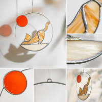 YAPPIE Ensemble de sous-verres en vitrail Art Déco Chat Noir et Lune Croissante, Attrape-soleil Pont Arc-en-ciel, Cadeau commémoratif 10x10x1cm Anniversaire