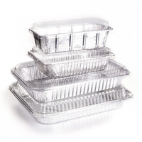 Récipient de cuisson plateau en aluminium avec couvercle restauration en aluminium servant des casseroles jetables de qualité alimentaire grand rectangle 2100ml