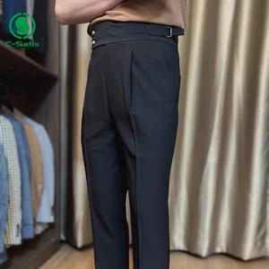 <span class=keywords><strong>Pantalon</strong></span> de travail à boucle <span class=keywords><strong>taille</strong></span> haute pour hommes <span class=keywords><strong>Pantalon</strong></span> droit ample sans fer avec bouton <span class=keywords><strong>Pantalon</strong></span> de costume pour hommes - Product Image 4
