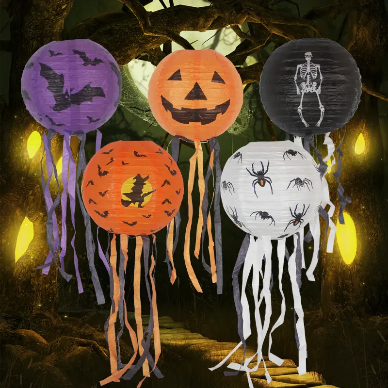 Decoraciones para fiestas del día de Halloween 30cm 40cm linterna de papel serpentinas colgantes farolillos de calabaza accesorios para exteriores de Halloween Prop
