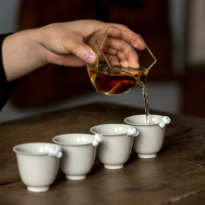 Chinese Style Wood Ash Glaze <b>Hand</b> <b>Molded</b> Flower Teacup Ceramic Tasting Cup Kung Fu Tea Set Small Master Cup - Product Image 3