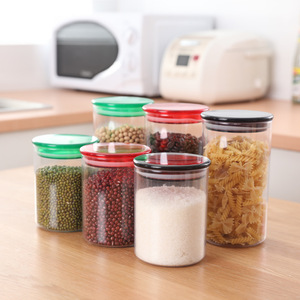 Transparent Cylindrical Airtight <b>Jar</b> With Plastic Lid <b>For</b> <b>Kitchen</b> Grain <b>Storage</b> 500Ml Set - Product Image 1