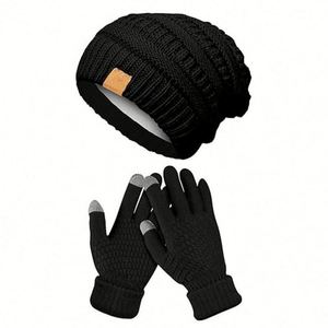 Women Winter <b>Beanie</b> Set Pom Knit <b>Hat</b> With Warm Fleece Lined Touchscreen Gloves for Cold Weather Promotional Gift - Product Image 3