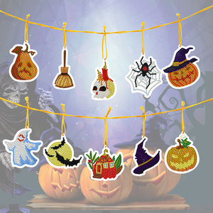 10 unids/set DIY diamante <span class=keywords><strong>pintura</strong></span> calabaza <span class=keywords><strong>araña</strong></span> colgante <span class=keywords><strong>Halloween</strong></span> colgante adorno etiqueta tarjetas decoración de <span class=keywords><strong>Halloween</strong></span> - Product Image 3