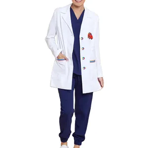 医院医生实验室外套工作服长袖医学实验室女士白色外套