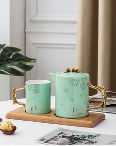 Service à thé de luxe en céramique, porcelaine européenne, élégante, meilleure vente, anglais, poignée en or, Rose, bouilloire en céramique, avec plateau en bois - Product Image 5