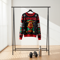 Pull tricoté intégral pour femme, motif animalier, logo fin sur le devant, style décontracté hiver, style Noël moche