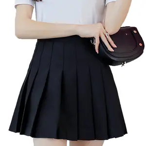 Mini uniforme escolar de cintura alta para niñas de verano, Falda plisada de tenis de línea A para patinadora a cuadros con pantalones cortos con forro y cremallera lateral