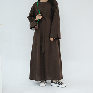 Loriya femmes islamique Abaya-été décontracté modeste robe avec ceinture lin Polyester tissu moyen-orient Style Abaya 2025 B2B <span class=keywords><strong>Store</strong></span> - Product Image 2