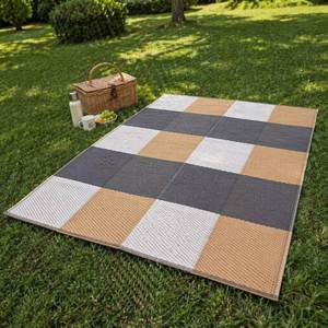 Tapis de pique-nique tissé imperméable pliable réversible à carreaux pour extérieur, plage, camping, grande taille, portable, personnalisable - Product Image 3