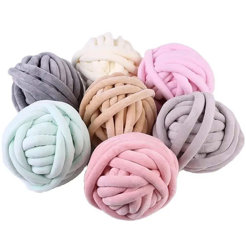 Extreme DIY Blankets Rugs Pill Giant Tubular Yarn Super Chunky Velvet Soft Big Hand Knitting for Arm Knitting Thickness 3CM Good