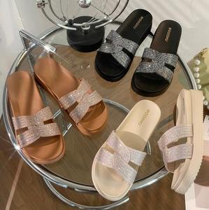 Factory Cheap Fashion Shiny Rhinestone Wedge Sandals Designer Sandals New Style High Quality Slipper Dress Shoes - Product Image 4