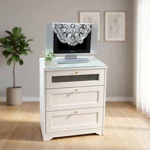 Anri Japanese Eco-Friendly Modern Flap Door Drawer Cabinet Multifunctional Convenient <b>Storage</b> White Natural Living Room Bedroom - Product Image 3
