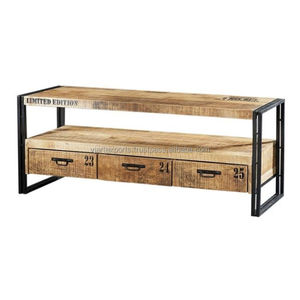 beautiful indian designer high quality at low price old distressed wood 3 drawer TV Cabinet with Iron Legs