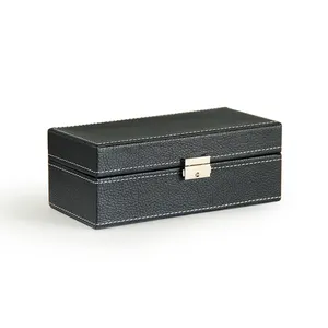 Dekoratif küçük siyah düz PU deri mücevher kutusu takı için kilit ile