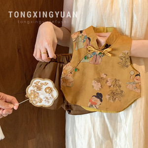 Tongxingyuan Girls Chinese Style Vest Shorts Set Summer Baby Toddler Traditional Clothing Two Piece Outfit - Product Image 1