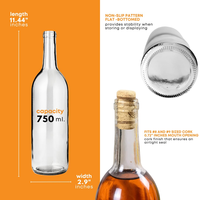 Bouteilles à liqueur en verre transparent de 500 ml et 750 ml, bouteilles à spiritueux vides avec bouchon en liège pour vodka, gin, rhum, whisky, brandy