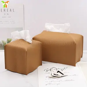 In Stock Tissue Box Case Domestic PU Leather Tissue Cover Decorative Napkin Holder Organizer for Bathroom Vanity Countertop