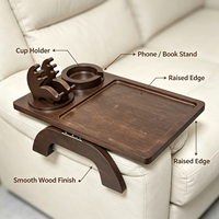 Plateau en bois alimentaire, compatible 360° °   Support rotatif pour tasse et téléphone, table d'accoudoir pliable, plateau de canapé réglable en bois