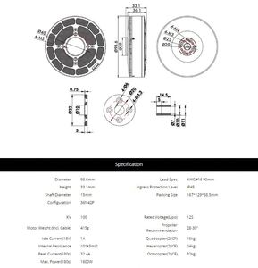 มอเตอร์โดรน Ligpower U10II KV100 IP45 ราคาขายส่งต่ำ แบบไร้แปรงถ่าน 1600W รับน้ำหนัก 10กก. 20กก. 30กก. 12S/48-52V ได้รับการรับรองมาตรฐาน CE/FCC - Product Image 4