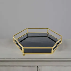 Высококачественный Европейский Креативный металлический столешница, декоративный стеклянный поднос, Золотой зеркальный поднос