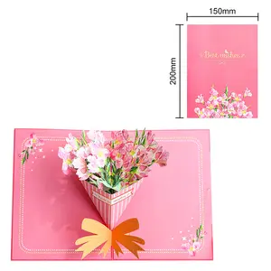 New Arrival 3D Popup Flower Greeting Card Mother's Day Paper Greeting Cards Valentine's Day Gift Mum Gift Card with Envelope