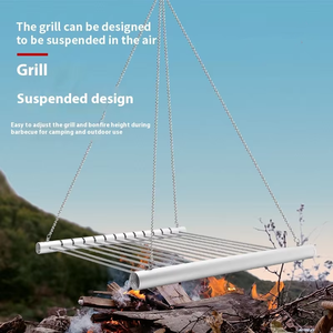 Support <span class=keywords><strong>de</strong></span> barbecue avec lanière suspendue, support <span class=keywords><strong>de</strong></span> barbecue à charbon <span class=keywords><strong>de</strong></span> bois pliant support <span class=keywords><strong>de</strong></span> barbecue simple portable pour la cuisine en plein air - Product Image 2