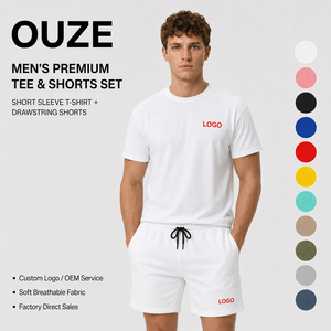Produttore di Abbigliamento Completo Estivo da <span class=keywords><strong>Uomo</strong></span> per Esterno con Logo Personalizzato, Set di Abbigliamento a Tinta Unita da Adulto in Due Pezzi con T-shirt e Pantaloncini - Product Image 1