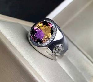 Anillo de Compromiso de Plata de Ley 925 con Ametrina de Alta Calidad para Mujer, Elegante Anillo con Gema Bicolor Estilo Art Deco Tradicional - Product Image 1