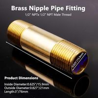 Raccord de tuyauterie en laiton moulé, raccord droit long 1/2" NPT mâle x 1/2" NPT mâle, longueur 2 pouces, surface lisse