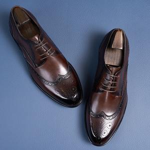 Zapatos Formales de Negocios con Cordones y Parches de Cuero Genuino, Transpirables, Ligeros, Antideslizantes, con Punta Cuadrada, Estilo Brogue Oxford para el Trabajo - Product Image 3