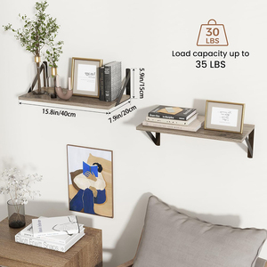 Heavy Duty <strong>Floating</strong> <strong>Shelves</strong> Set 2 16W X 8D Rustic <strong>Grey</strong> Wood Wall Mounted <strong>Shelves</strong> for Farmhouse Living Room - Product Image 4