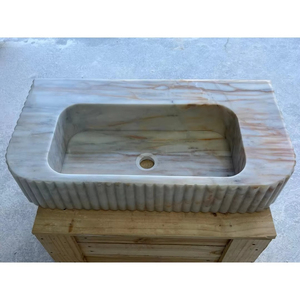 Vasque de salle de bain murale en marbre Calacatta de luxe moderne, lavabo en pierre naturelle, lavabo élégant pour salle de bain - Product Image 4