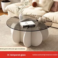 Table basse moderne en verre pour salon, couleur chêne, forme triangulaire, assemblage simple
