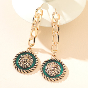 Pendientes colgantes de león, aleación de zinc, diseño redondo de animales, joyería para fiestas AE300 - Product Image 3